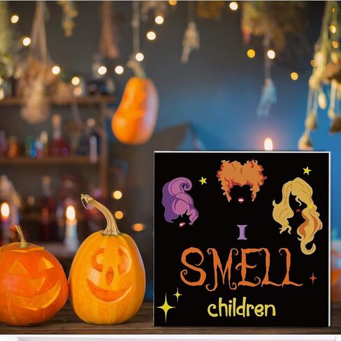 Halloween Decorations I Smell Children Wooden Sign Witch Decor Halloween Home Decor for Desk Table Shelf 5 x 5 Inches in Saudi Arabia