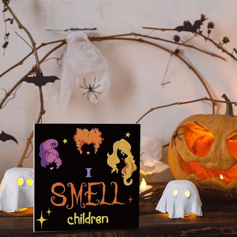Halloween Decorations I Smell Children Wooden Sign Witch Decor Halloween Home Decor for Desk Table Shelf 5 x 5 Inches in Saudi Arabia