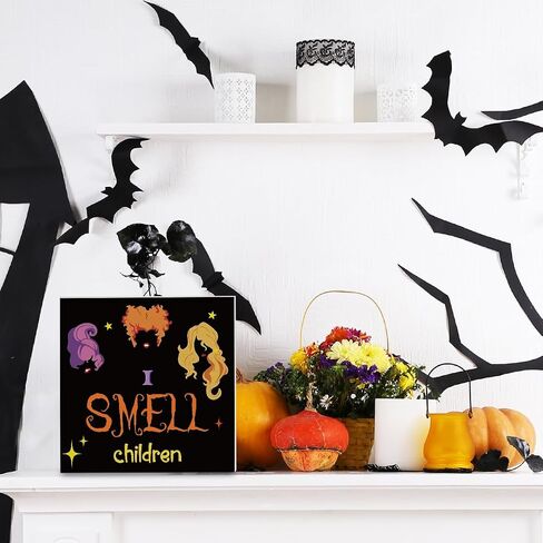 Halloween Decorations I Smell Children Wooden Sign Witch Decor Halloween Home Decor for Desk Table Shelf 5 x 5 Inches in Saudi Arabia