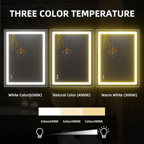 مرآة حمام LED مقاس 48 × 36 بوصة مع إضاءة أمامية وخلفية، مرايا حائط قابلة للتعتيم بدون خطوات مع مقاومة للضباب ومقاومة للكسر وذاكرة و3 ألوان ومرآة زينة مزدوجة LED in Saudi Arabia