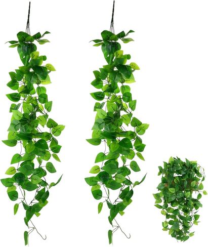 2Pcs Artificial Hanging Plants Plastic Macrame Rattan Fake Ivy Vine Faux Pothos Hanging Plant Wall Decor for Bedroom Living Room Garden Porch Wedding Garland Indoor Outdoor Leaves Decor, No Basket in Saudi Arabia