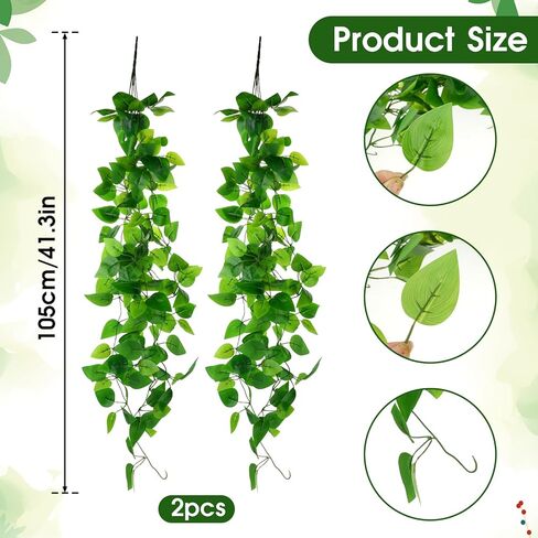 2Pcs Artificial Hanging Plants Plastic Macrame Rattan Fake Ivy Vine Faux Pothos Hanging Plant Wall Decor for Bedroom Living Room Garden Porch Wedding Garland Indoor Outdoor Leaves Decor, No Basket in Saudi Arabia