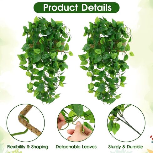 2Pcs Artificial Hanging Plants Plastic Macrame Rattan Fake Ivy Vine Faux Pothos Hanging Plant Wall Decor for Bedroom Living Room Garden Porch Wedding Garland Indoor Outdoor Leaves Decor, No Basket in Saudi Arabia