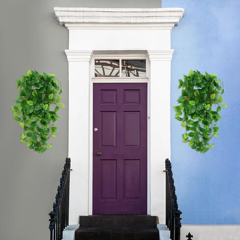 2Pcs Artificial Hanging Plants Plastic Macrame Rattan Fake Ivy Vine Faux Pothos Hanging Plant Wall Decor for Bedroom Living Room Garden Porch Wedding Garland Indoor Outdoor Leaves Decor, No Basket in Saudi Arabia