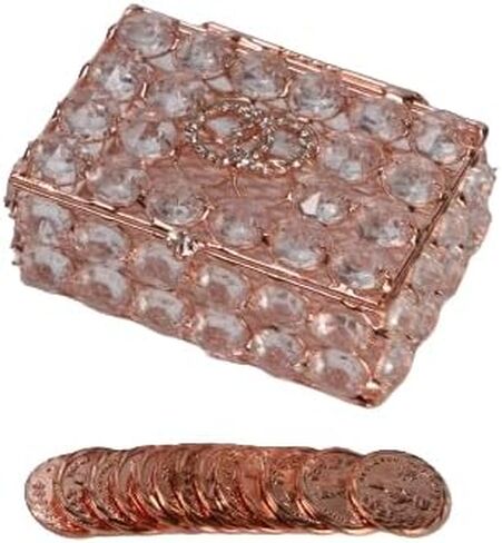 Sparkling Bridal Arras Set, Crystal Round Wedding Box with Unity Coins (Rose Gold) in Saudi Arabia