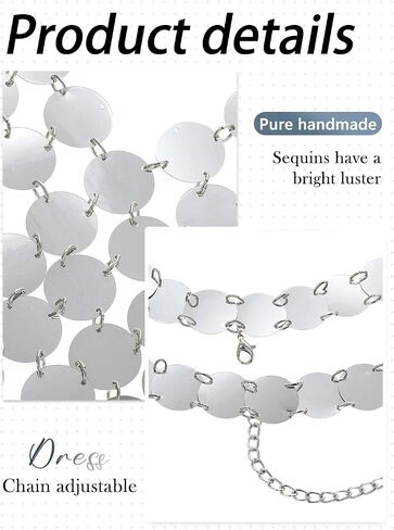 فستان Nicute Silver Dot الترتر Chainmail بدون أكمام ورقبة على شكل V فستان قصير سباركلي Bodycon ديسكو حفلة موسيقية سلسلة الجسم للنساء in Saudi Arabia