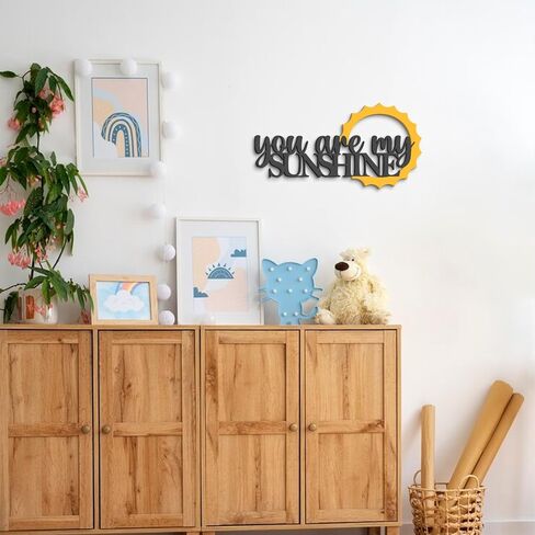Kas Home You Are My Sunshine Wall Decor Wood Nursery Wall Art with Sun Neutral Farmhouse Boho Sunshine Sign for Boys Girls Bedrooms Playroom Hanging Plaque Decorations (8" x 17", Black-Y) in Kuwait