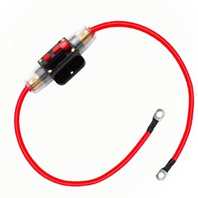 50A Audio Circuit Breaker 12V-24V DC Breaker Switch 30CM 8AWG Cable with Tin Plated Copper Rings On Both Sides for Automotive Marine Boat Audio System Protection (DC 50A)