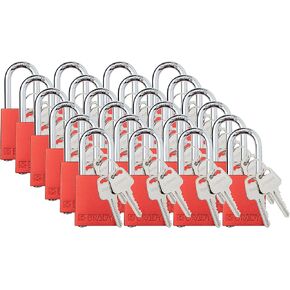 Brady Safety Lockout Padlock Sets - 24 Pack - Red - Keyed Alike Safety Lockout Padlocks - 2 Keys Per Lock - SDAL-RED-38ST-KA24