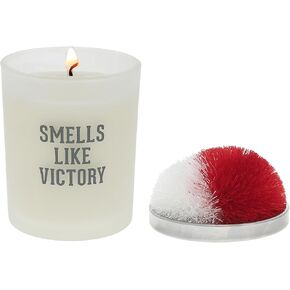 Pavilion - Smells Like Victory - 5.5 oz Glass Frosted White Glass Single Wick 100% Soy Floral Tranquility Scented Wax - White Pom Pom Lid - Sports Lover Fan Enthusiast