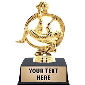 Crown Awards Soccer Trophies with Custom Engraving, 6" Personalized Gold Soccer Player Male Trophy On Black Base Prime