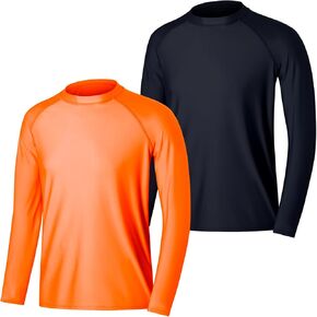 ESTAMICO 2 Pack Men Rash Guard Quick Dry Long Sleeve Swim Shirts UPF 50+ UV Sun Protection Swim Tee in Kuwait