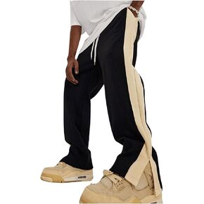 GORGLITTER Men's Contrast Side Seam Split Hem Sweatpants Drawstring Waist Slant Pocket Trousers