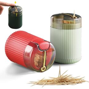 Automatic Toothpick Dispenser, Toothpick Holder, Toothpicks Holder Dispenser, Pop Up Toothpick Dispenser, Toothpick Holder Dispenser, Toothpick Dispenser (Light Green+Red)