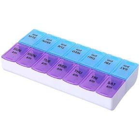 1Pcs Weekly Pill Box Organiser 7-Day Travel Dosset Box Portable Tablet Organizer Medicine Storage Box Pill Dispenser -14 Compartments for Pills/Fish Oil/Vitamins/Arthritis (Purple-Blue) in Kuwait