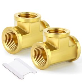 TAISHER 2PCS Brass Tee Fitting, 1/2" x 1/2" x 1/2" NPT Female Pipe Fittings