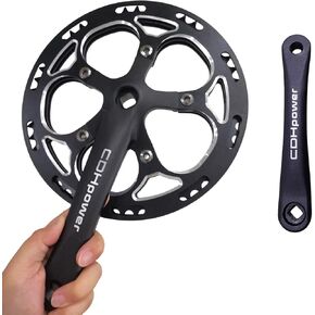 Alum Chainring Guard Single Speed Bike Crankset 52T/170mm/110mmBCD Square Hole Crank Arm Set for City Bike/Electric Bike/Road Bikes/MTB/Folding Bicycle