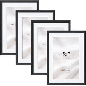 eletecpro 8x10 Picture Frames Set of 4, Aluminum Metal Photo Frames Display 5x7 Photo with Mat or 8x10 without Mat, Wall and Tabletop Picture Frames, Black