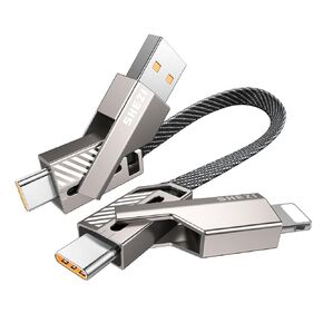 4-in-1 [Upgraded] USB C Cable 50W 3FT, 90 Degree Fast Charging Nylon Braided for iPhone iPad Charger Cord Right Angle [480Mbps Data Sync] Multi Charging Cable Combo with L/USB C/USB A Ports