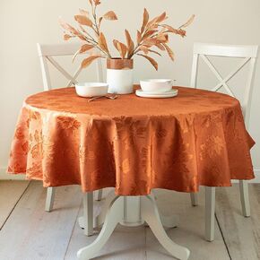 Benson Mills Harvest Legacy Damask Fabric Table Cloth Fall, Harvest, and Thanksgiving Tablecloth (Rust/Burnt Orange, 60" x 84" Rectangular)