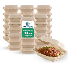 Clamshell Take Out Food Containers [9X6 50-Pack] | 100% Compostable, Microwave & Freezer Safe Meal Prep Containers | To-go Hinged Container Made of Sugarcane Fibers