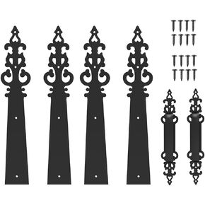 Garage Door Decorative Hinge Handle Hardware Kit Solid Metal Screw Mount Carriage House Door Accents (4 Hinges 2 Handles)