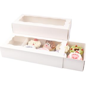 20Pcs12x5.5x2.5 inches Large Cookie Boxes Bakery Boxes with Window Treat Boxes Donut Boxes Dessert Boxes for Pastry Strawberry Candy Small Cake Cupcake for Gift Giving Party