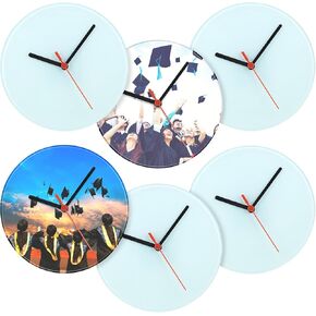 6 Pcs Glass Sublimation Blank Wall Clocks 7.9 Inch Round Printing Wall Clock DIY Decorative Battery Operated Clock for Graduation School Home Decor