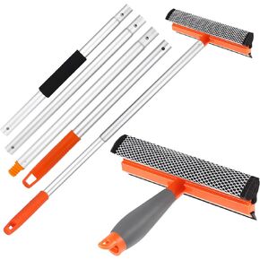 Window Squeegee for Home, 2 in 1 Window Cleaning Car Squeegee Windshield Cleaning Sponge and Silicone Squeegee,Window Cleaner Tool with Extension Pole for Shower, Car, Mirror, Glass Cleaning