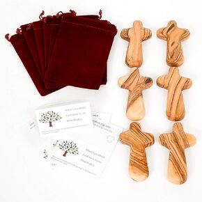 6 Olive Wood Holding Cross Comes with Velvet Bag & Certificate