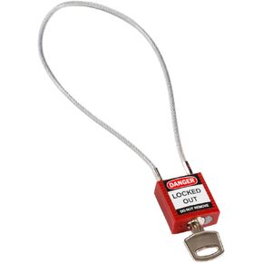 Brady 146124 Compact Cable Padlock, 5-Pin Cylinder, 8.0" Shackle Clearance, 1.31" Height, 1.25" Wide, 0.56" Length, Red