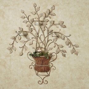 Touch of Class Tuscan Leaves Metal Wrought Iron Candle Holder - Wall Decor - Sconce Candelabra - Tea Light Illumination - Hanging Votive - Indoor, Outdoor