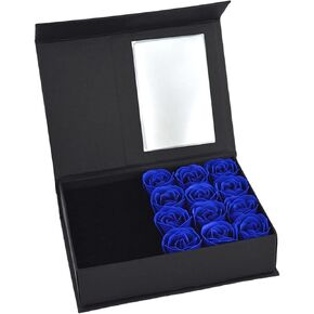 Valentine's Day Rose Jewelry Box Preserved Flower Rose Box Decorative Jewelry Box Preserved Flower Gift Box Jewelry Storage Box for Valentine's Day Wedding Party Supply - Blue