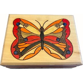 Colorful Butterfly Wood Box Chest Handmade Wood Butterfly Keepsake Jewelry Box From Poland
