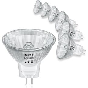 MR16 Halogen Bulb 50W 12V Halogen Light Bulbs 2 Pin GU5.3 Base Spotlight with Clear Glass Cover for Landscape Lights, Track Lights, Desk Lamps, Dimmable, 2700K Warm White, 6 Pack