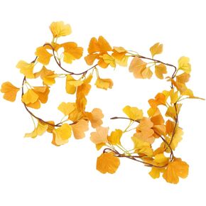 MAGICLULU Yellow Ginkgo Leaves Vine Artificial Fall Garland Fake Ivy Leaf Vine Artificial Hanging Vine for Home Party Wedding Thanksgiving Decorations