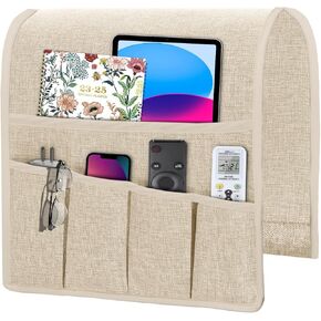 Joywell Sofa Armrest Organizer, Remote Control Holder for Recliner Couch, Arm Chair Caddy with 5 Pockets for Magazine, Tablet, Phone, iPad, Brown