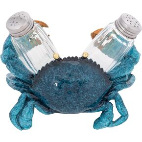Coastal Salt and Pepper Sharker Holder Set Blue Crab Figurine Holding Salt and Pepper Shakers Decorative Table Decor