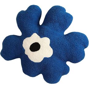 Sofa Pillow Waist Cushion Back Plush Flower Special-Shaped Pillow All-Match Girl Heart Creative Pillow. (Blue and White)