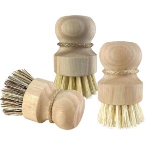 3 Pack Wooden Handle Dish Brushes for Effective Cleaning of Pans, Sinks & Delicate Tableware