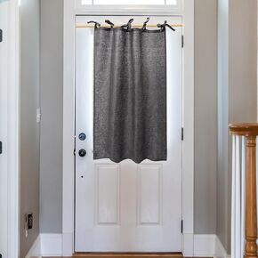 100% Linen Door Curtains 40 Inch Length Short Hanging Tie Top Half Curtain for Kitchen Farmhouse Cafe Small Window, 1 Panel, Black