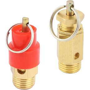 MECCANIXITY Air Compressor Pressure Safety Valve Gold Tone 1/4" NPT 142 PSI and Red 1/4BSP Male Thread Metal Safety Valve for Air Compressors