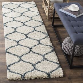 SAFAVIEH Hudson Shag Collection Runner Rug - 2'3" x 8', Ivory & Slate Blue, Trellis Design, Non-Shedding & Easy Care, 2-inch Thick Ideal for High Traffic Areas in Living Room, Bedroom (SGH280T)