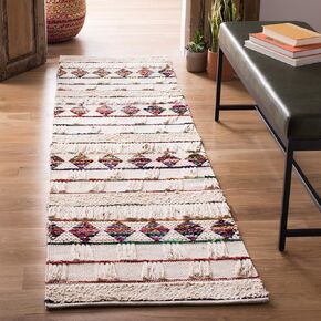 SAFAVIEH Natura Collection Runner Rug - 2'3" x 8', Ivory & Red, Handmade Boho Fringe Cotton, Ideal for High Traffic Areas in Living Room, Bedroom (NAT657A)