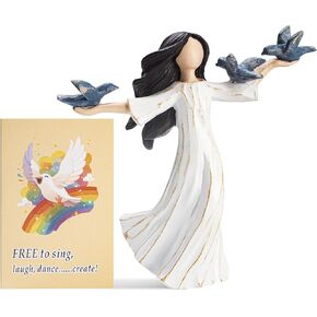 Retiremenet Gift for Women,Gifts for Bird Lovers,Hand-Painted Resin Sculpture of Woman with Outstretched Arms and 3 Bluebirds, for Graduates or to Inspire Creative Expression