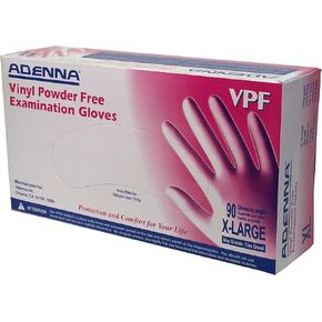 Adenna VPF238 VPF 3.5 mil Vinyl Powder Free Exam Gloves (Translucent, X-Large) Box of 90