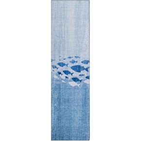 Addison Rugs Chantille ACN627 Blue 2'3" x 7'6" Indoor Outdoor Hallway Runner Rug, Stain Resistant Washable Kitchen Area Carpet for Bathroom, Laundry and Bedroom Rug