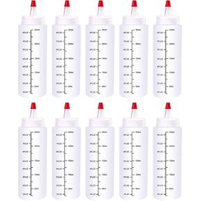 10 عبوات 8 أونصة (250 مل) زجاجات ضغط للبهارات مع زجاجات كاتبة موازين وغطاء ذو ​​طرف أحمر للكاتشب والصلصات والشراب والضمادات والفنون والحرف اليدوية in Kuwait