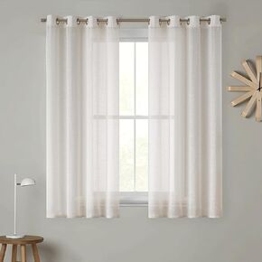 Beauoop Natural Linen Sheer Curtains for Living Room Bedroom 54-inch Long Linen Blend Home Decorative Light Filtering Window Curtain Panels Farmhouse Grommet Top Drapes, W 52 x L 54 inch, Set of 2