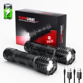 Mesqool Rechargeable Flashlights 2 Pack, 5 Lighting Modes 400 Lumen Bright Led Flashlight, IP68 Waterproof Flash Light for Camping, Walking, Hiking Emergency Lights for Home (Built-in Battery)